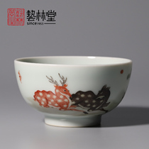 Jingdezhen Yilin Tang ancient color Fu Lu Shou Bell Drum cup tea single Cup pastel Master Cup porcelain cup pure hand-painted