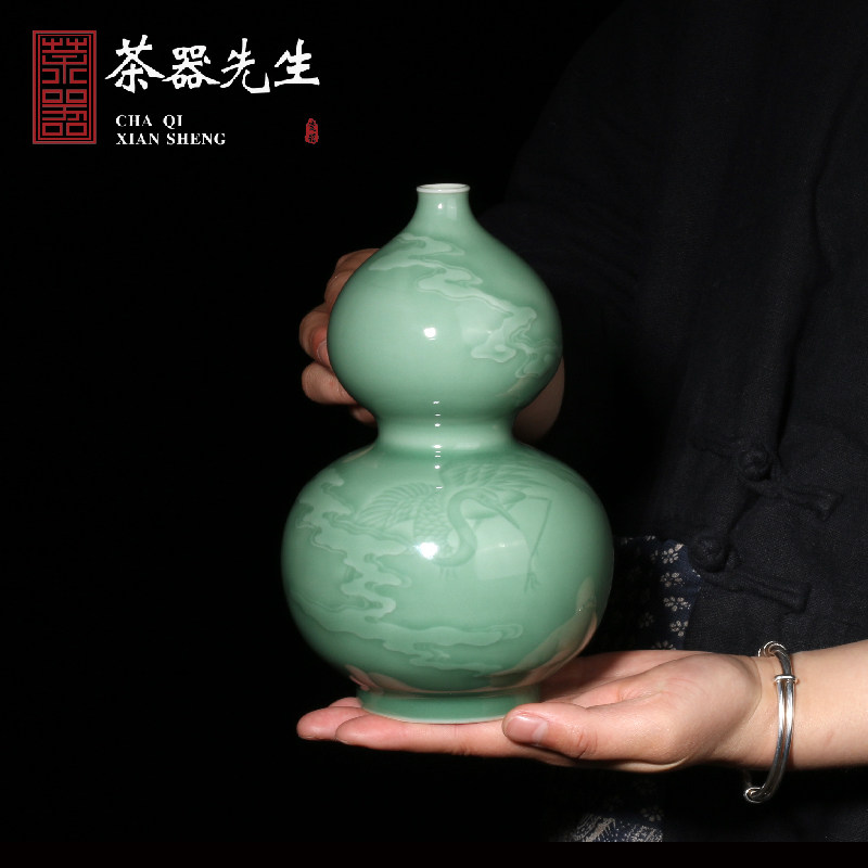 Dragon Quanqing Porcelain Master Xu Zhiwei Xian Crane Gourd Vase Flower Flower Flower Arrangement Flower room Book room Collection of the table surface swing piece
