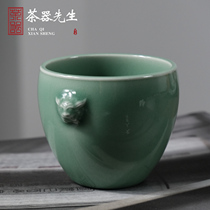 Longquan celadon Yan Shaoying handmade Plum Green Tea Cup binaural beast head Cup Kung Fu Tea Master Cup Single Cup