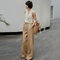 Japanese high-end summer new high-end solid color versatile linen straight trousers thin high-waisted drape casual pants