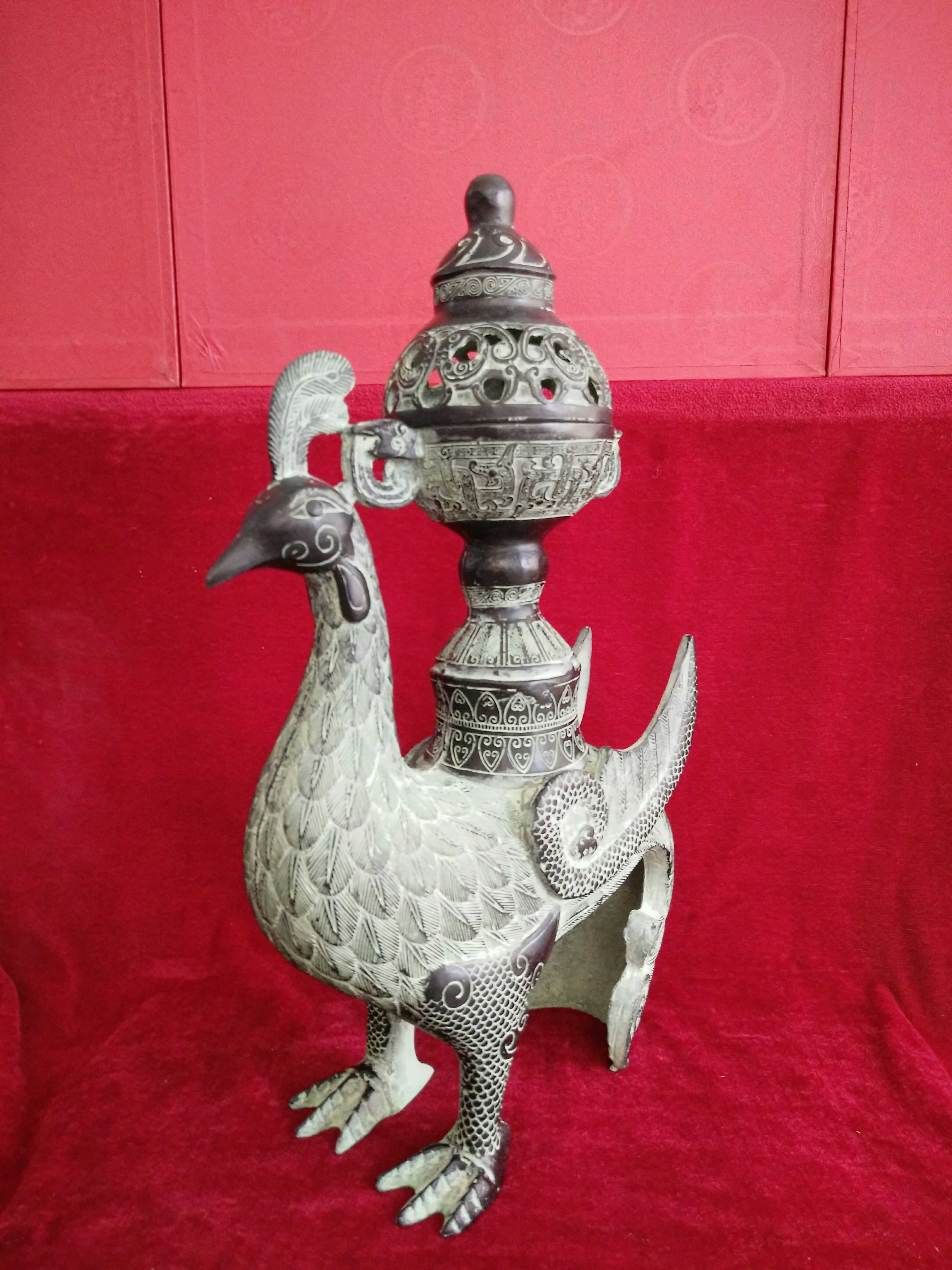 Single Phoenix incense antique bronze ornaments Phoenix bird incense burner Antique home decorations Vintage incense burner Phoenix ornaments