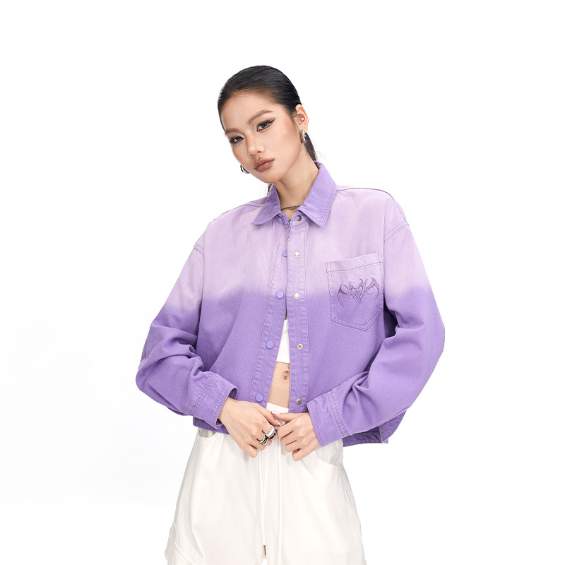 Tuogu 26 Spring/Summer New Dopamine Style Gradient Purple Denim Jacket Women's Short Jacket Hot Girl Style Shirt Trend