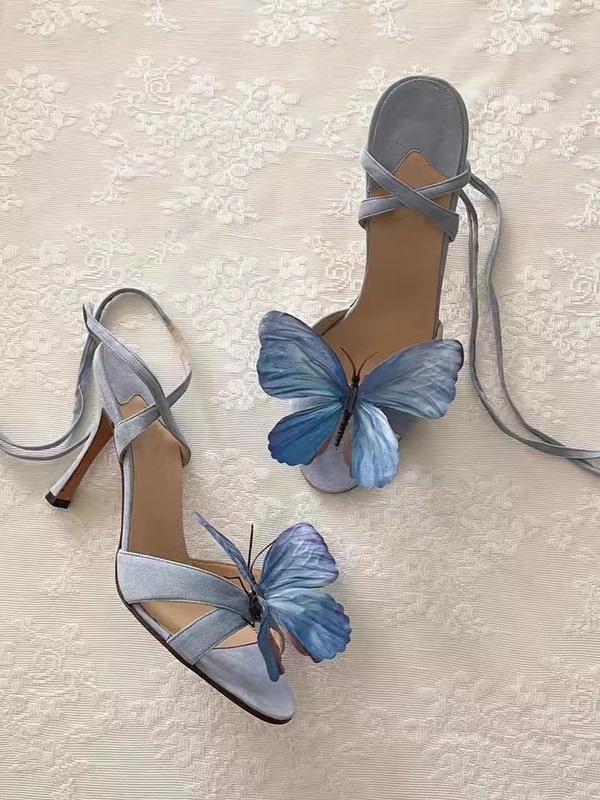 2026 Thailand Niche 3D Butterfly Flower Sandals for Women 2024 New Summer French Style Stiletto Open-Toe High Heels