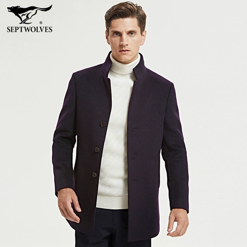 Septwolves, длинное модное мужское демисезонное шерстяное пальто для отдыха, куртка, средней длины
