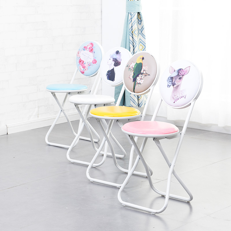 Simple backrest chair folding chair portable small stool adult thick folding stool dining chair computer chair home round stool