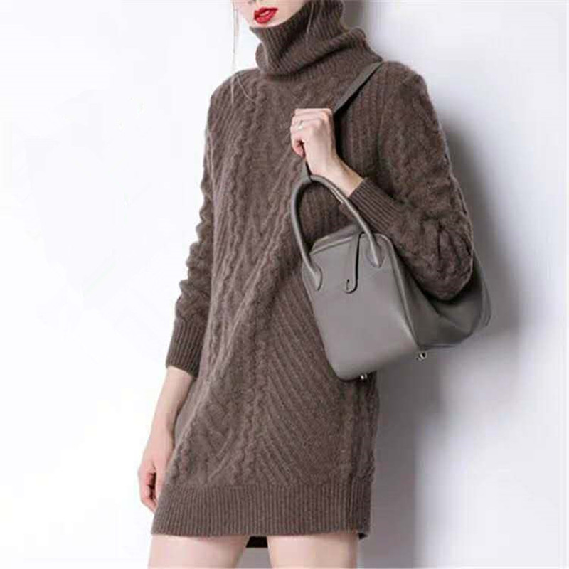 Autumn and winter long turtleneck cardigan women's lazy wind thickened Korean version loose pullover sweater skirt sweater jacket