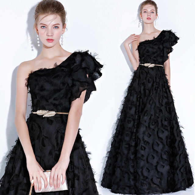 Black evening dress female 2022 new banquet noble and elegant temperament annual meeting host evening dress dignified and atmospheric long