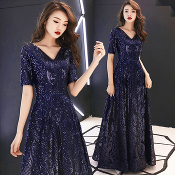 Evening dress female 2022 new long section host banquet temperament party high-end atmospheric evening dress autumn