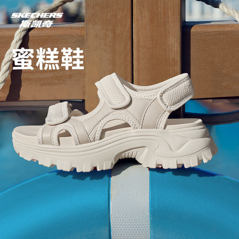 Skechers Honey Cake Sandals for Women 2026 Summer New Casual Velcro Simple Everyday Versatile Comfortable Beach Shoes