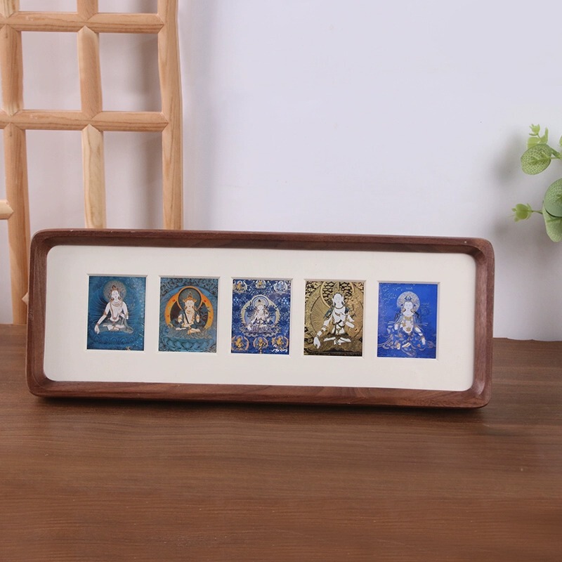 Tangka Framed Photo Frame with Five Deities of Wealth, Five-Link Five-Element Walnut Wood Picture Frame, Chinese-Style Photo Frame Tangka Framed Photo Frame with Five Deities of Wealth, Five-Link Five-Element Walnut Wood Picture Frame, Chinese-Style Photo Frame