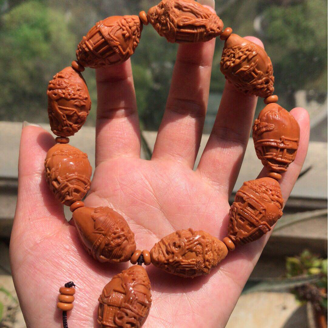 Wenwan Olive Stone Carving Suzhou Garden Bracelet Men's Olive Stone Carving Bracelet Top Ten Garden Olive Hu Shouji