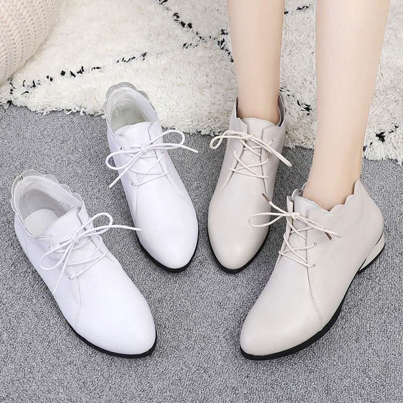 Shoes Children Fall 2020 New Coarse Heel Single Shoes Women Genuine Leather Fashion Little White Shoes Flat Season Shoes 100 Hitch Shoes
