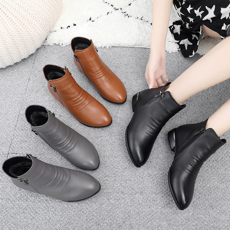 Short boots women spring and autumn single boots 2022 new martin boots female real leather shoes mother shoes winter plus velvet cotton shoes women's shoes