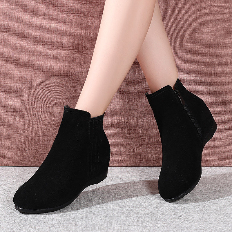 Short boots women's spring autumn 2022 new frosted inner heightening slopes heel winter plus velvet cotton boots flat bottom single shoes women's shoes