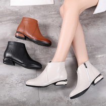 Short boots women autumn and winter 2020 New thick heel Martin boots womens single boots leather shoes flat short tube plus velvet womens boots