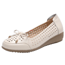 Genuine leather moms shoes sandals summer 2024 new flat-soled hollow holes middle-aged and elderly leather shoes soft-soled womens shoes