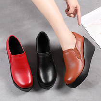 Shoes female spring and autumn 2021 new single shoes womens pine cake bottom small leather shoes comfortable thick soled leather shoes high heel womens shoes