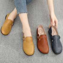 2021 new spring fall retro style Genuine Leather Shoes Children Flat Bottom Casual Comfort Soft Bottom Mom Shoes Big Code Women Shoes