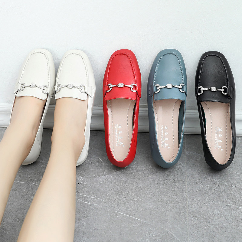 Shoes Children Fall 2020 New Flat Bottom Single Shoes Women Bean Sneakers Genuine Leather Sloppy Shoes Comfort Soft Bottom Casual Women Shoes