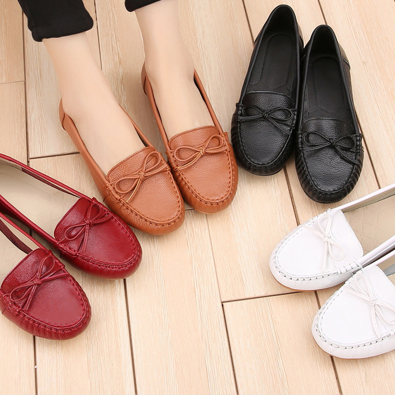 Shoes Children Spring Flat Bottom Single Shoes Woman 100 Hitch Genuine Leather Light Mouth Soft Bottom Leather Shoes Nurse Shoes Comfort Middle Aged Mother Shoes
