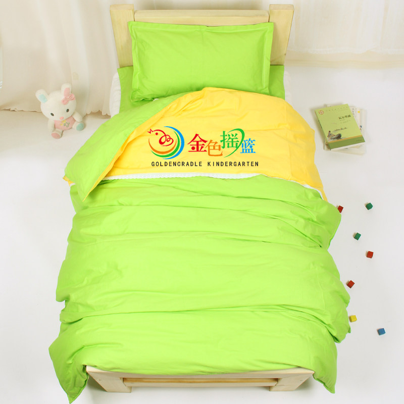 Kindergarten quilt three-piece set of cotton splicing embroidery garden logo with core cotton double gall quilt six-piece set tutoring