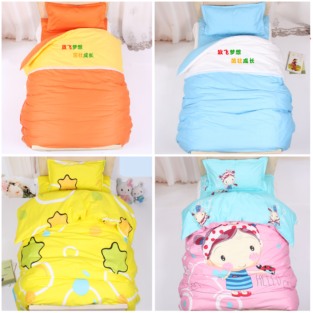 Kindergarten quilt three-piece set six-piece set cotton pure cotton futon bedding with core seven pieces of stitching pure color