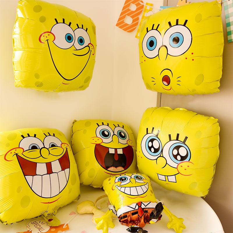 Cartoon Sponge Balloon Sports Balloon Boy's Birthday Party Scene Archive Background Decoration