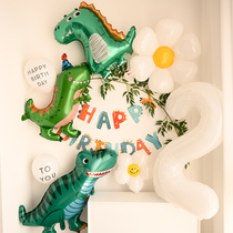 Childrens one year old dinosaur themed party Balloon Adornment Male Girl Baby Birthday Scene Placement Background Wall