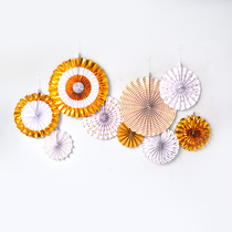 Childrens party birthday party round golden paper flower fan set decoration wedding room supplies