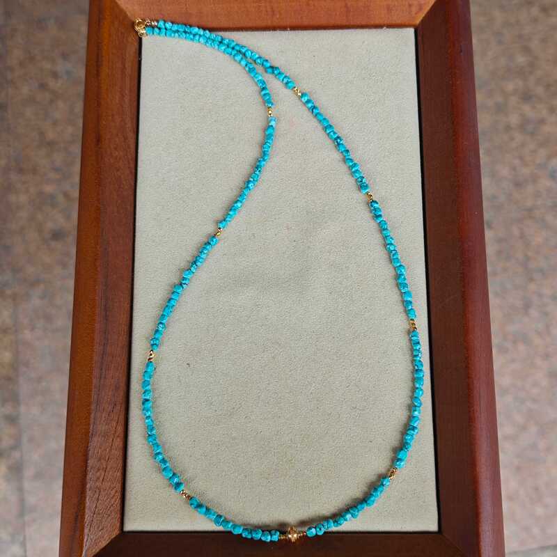 Natural Raw Turquoise High-Porcelain Blue-Green Loose Beads Necklace 3mm 18K Gold Spacer Beads DIY Layered Clavicle Chain Natural Raw Turquoise High-Porcelain Blue-Green Loose Beads Necklace 3mm 18K Gold Spacer Beads DIY Layered Clavicle Chain
