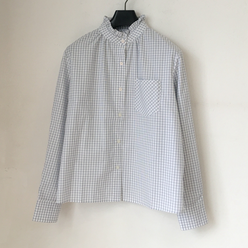 Tang's Store 100% Cotton Lace Stand Collar Long Sleeve Shirt