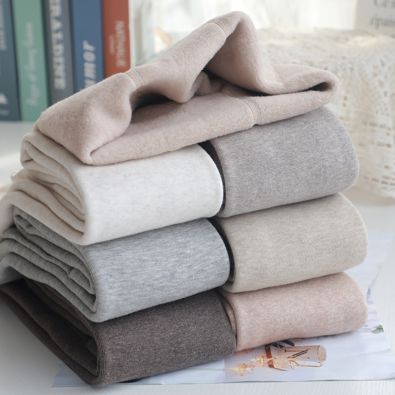 Fine Vertical Striped Inside Lap Pants Lady Autumn Winter Cotton Cashmere Plus Suede Thickening Outside Wearing foot oat color warm pants Sox