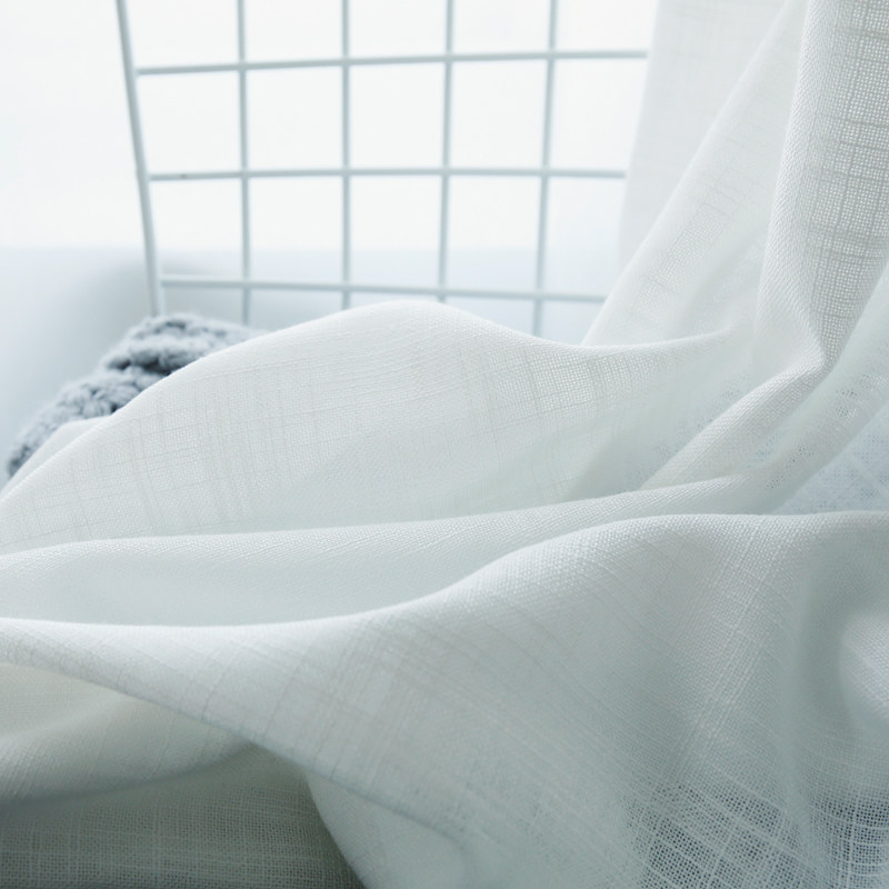 Simple Nordic solid color living room balcony bedroom light impermeable white chiffon cotton linen thickened gauze curtain