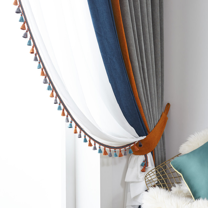 2022 New high temperature shade full shade of Cheniel Splicing Curtain Living Room Bedroom with pure Chinese customization