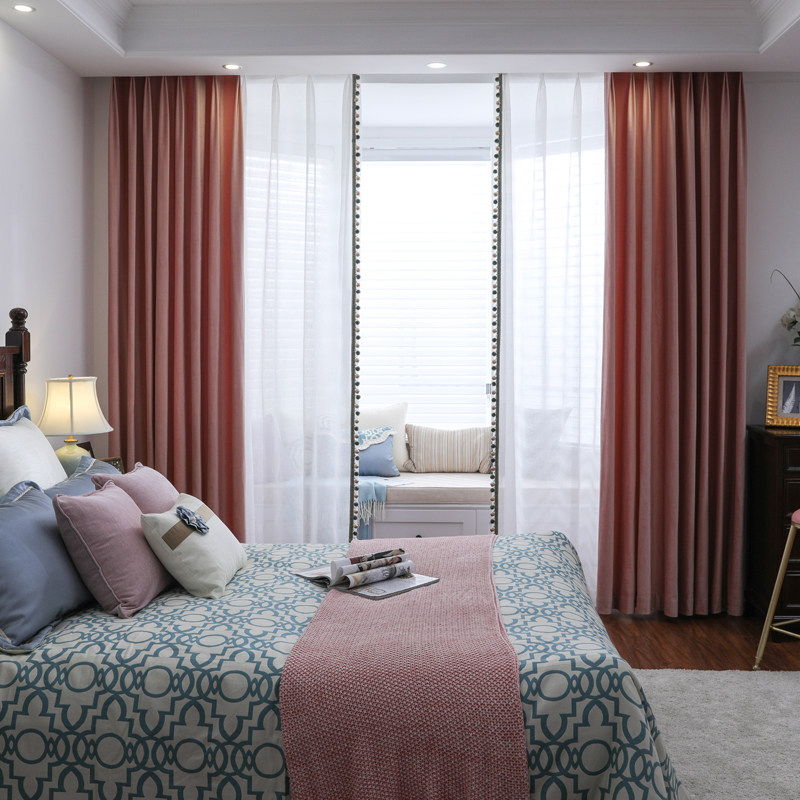 Velvet curtain pink velvet warm bedroom modern minimalist Nordic American light luxury curtain velvet custom