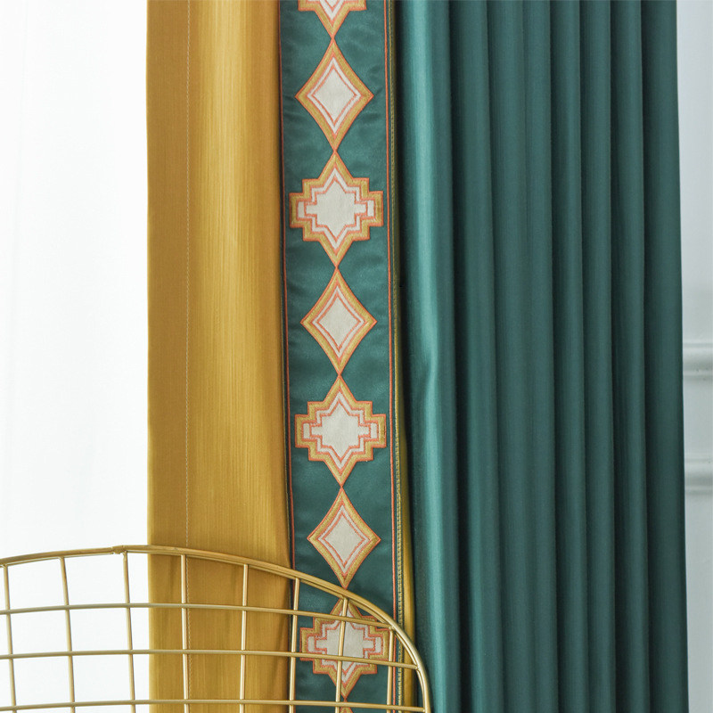 2022 New silk silk silk modern light luxury green shading living room bedroom floating window curtain customized