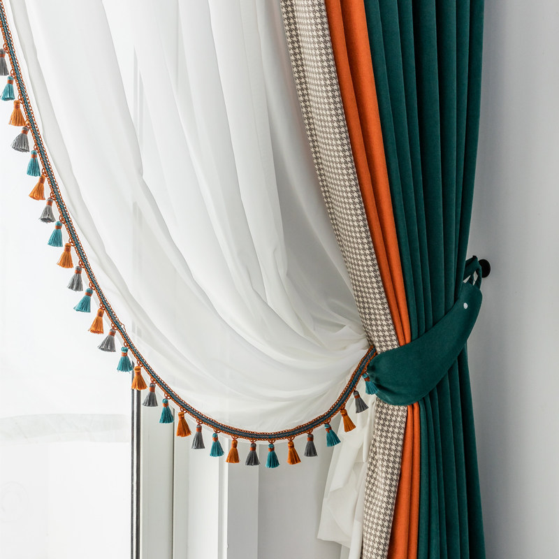 2022 New Chenil Max All Shade Curtain Nordic Light Light Light Living Room Bedroom with pure color splicing customization