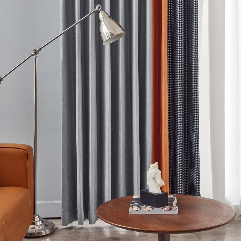 2022 new blackout houndstooth chenille splicing curtains light luxury Nordic minimalist modern living room bay window heat insulation