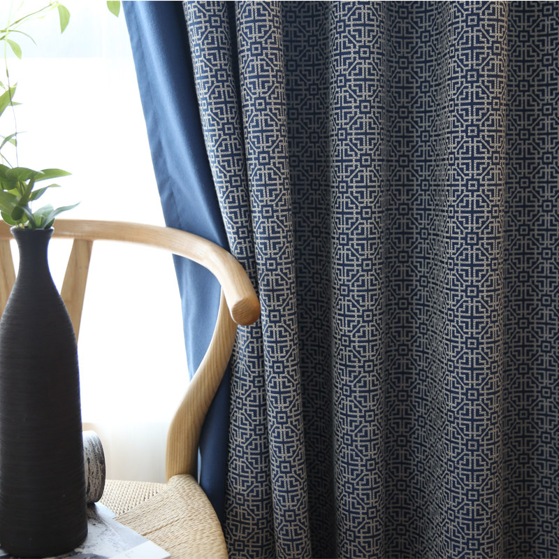 Door-to-door installation American simple modern Chinese style fresh literary semi-shading stitching imitation cotton and linen curtain customization