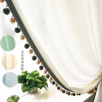 Simple and beautiful American pure color transparent opaque fish bone window curtain balcony floating window room curtain fabric