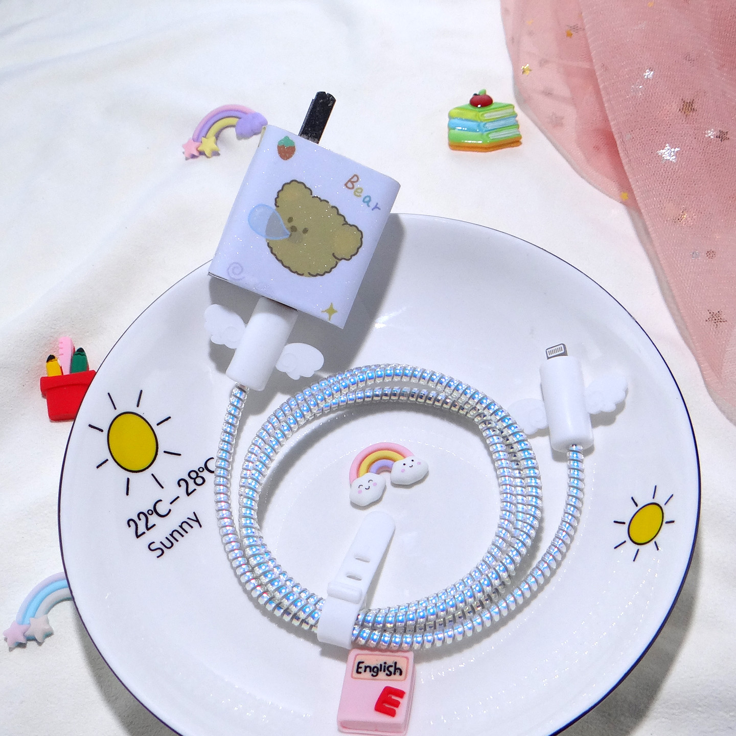 Suitable for Huawei nova9 glory 70 60 data cable protective cover 66W charger sticker laser winding rope