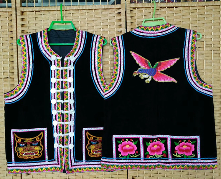 Fine Yi nam thêu vest Đen một bông hoa vest dài Khóa vest quốc gia quần áo đặc biệt đồ bộ nam