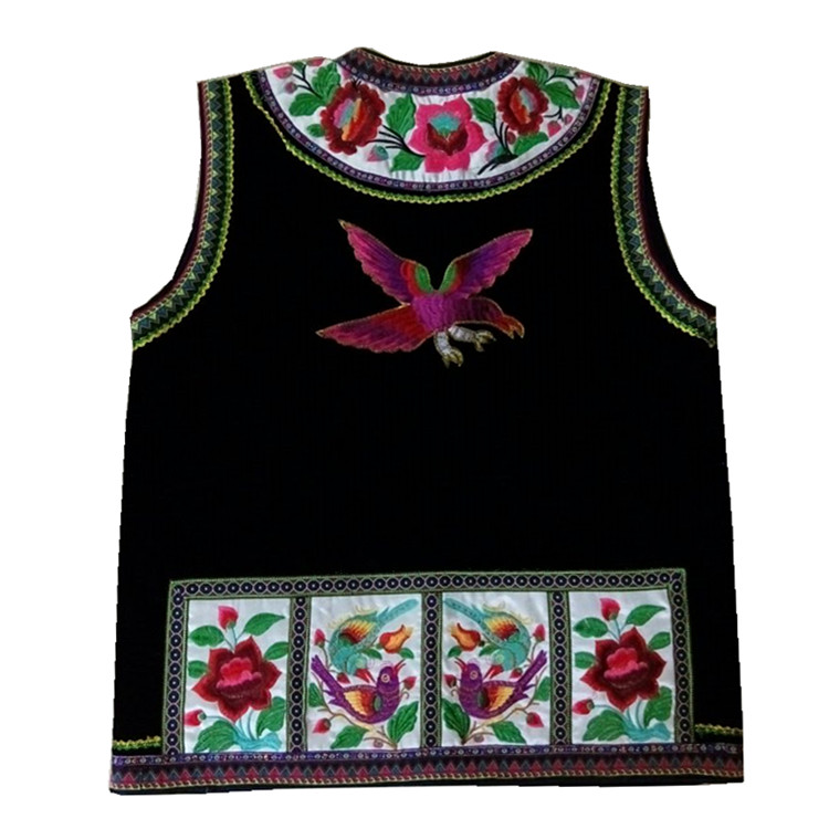 Fine Yi nam thêu vest Đen một bông hoa vest dài Khóa vest quốc gia quần áo đặc biệt đồ bộ nam