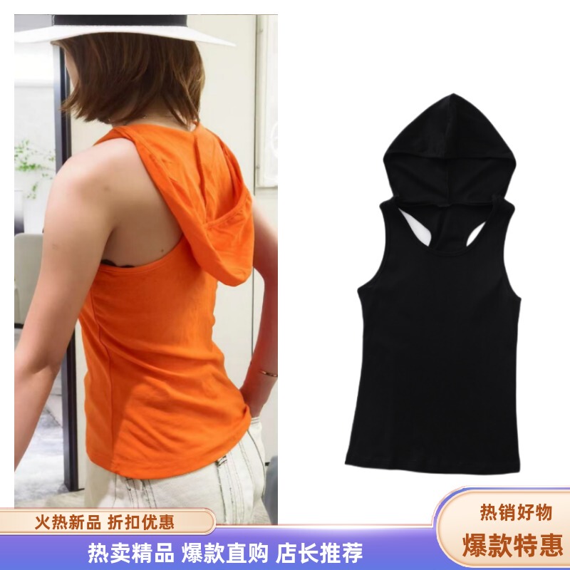 2025 New Korean Style Camisole Tank Top Slim Fit Sports Casual Hooded Undershirt Pure Cotton Summer Wear for Women