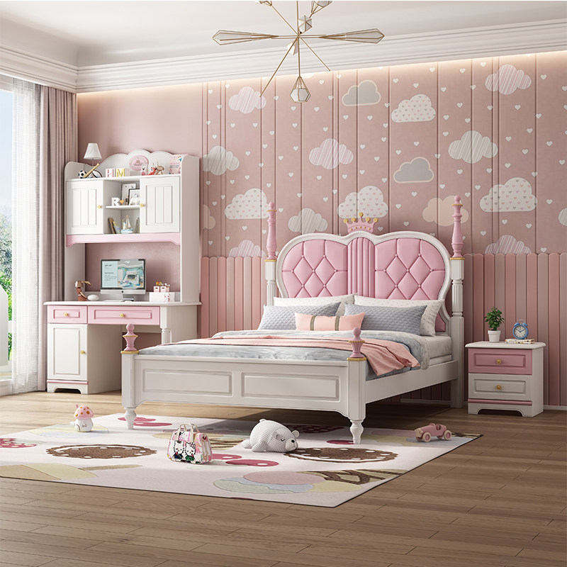 Children's bed 1.35m girl Princess bed 1.8 pink 1.5m kids single bed furniture suite combination
