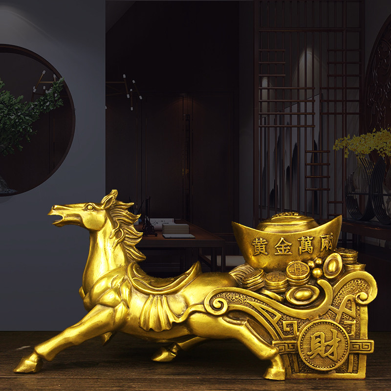Decorative horse Kaiyun pure copper horse-drawn ingot Copper horse-drawn car copper immediately get rich Copper ingot lucky Tang Horse ornaments