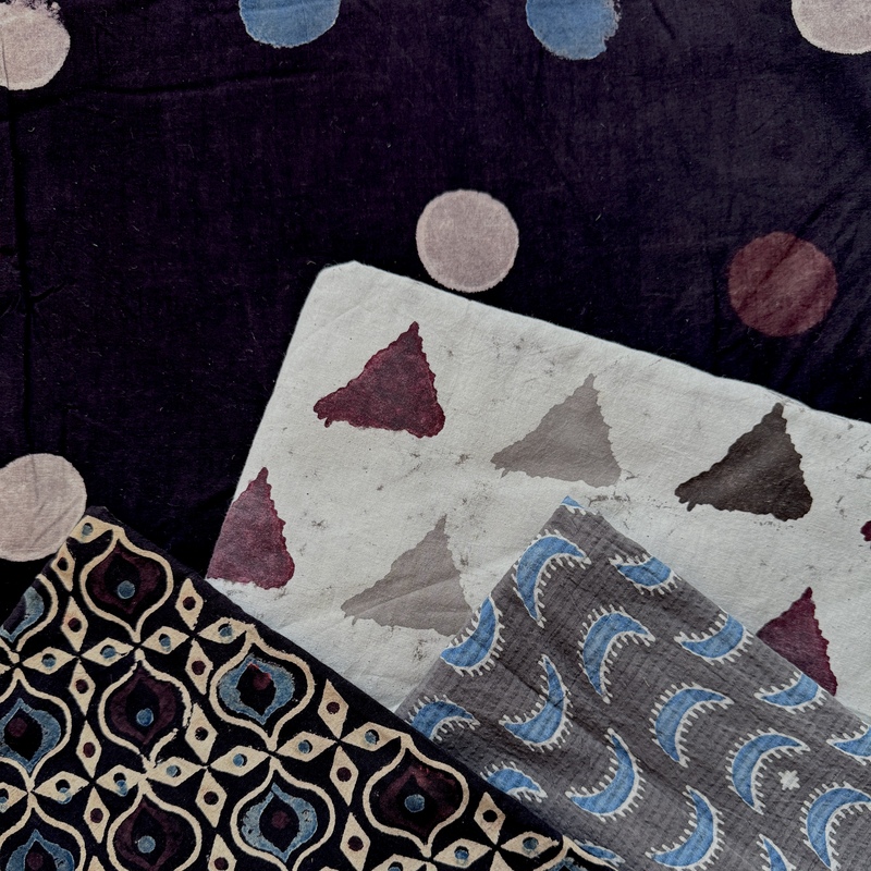 In-Stock Ajrakh Indian Plant-Dyed Long-Staple Cotton Indian Block-Printed Fabric