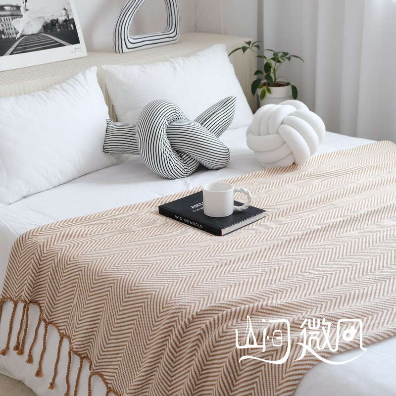 INS pure cotton tassel blanket B&B model room bed end towel sofa with blanket cover towel modern minimalist light luxury bed end blanket