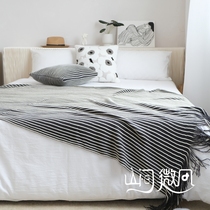 Modern simple Nordic light luxury blanket bed tail towel blanket bed and breakfast bed flag sofa towel black and white striped coffee color