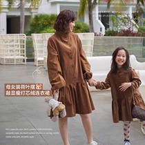 Shi pea parent-child corduroy spring new Korean mother-daughter lotus leaf pendulum thin Western style thin dress